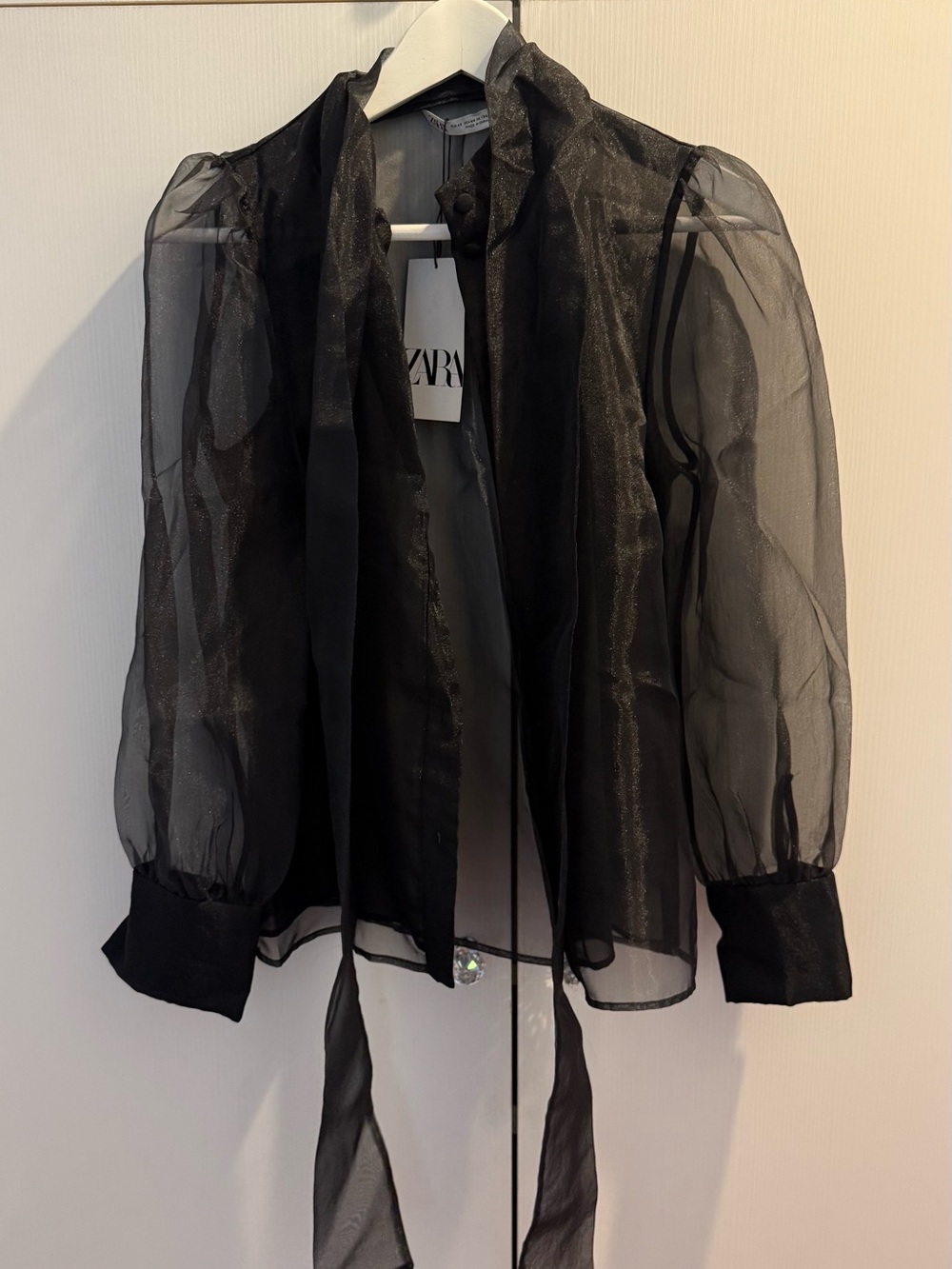 Zara Black Sheer Tie-Neck Blouse Jacket